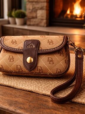 Dooney & Bourke Beige and Brown Monogram Wristlet